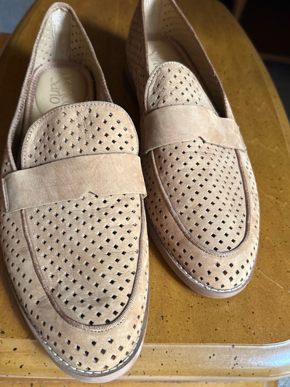 Franco Sarto Women’s Tan Suede Perforated Loafers